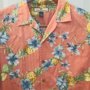 Mens Tommy Bahama Large coral floral silk shirt
